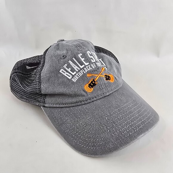 Beale Street Memphis Trucker Hat Gray Embroidered Guitar Cap Adjustable Blues - Picture 1 of 8